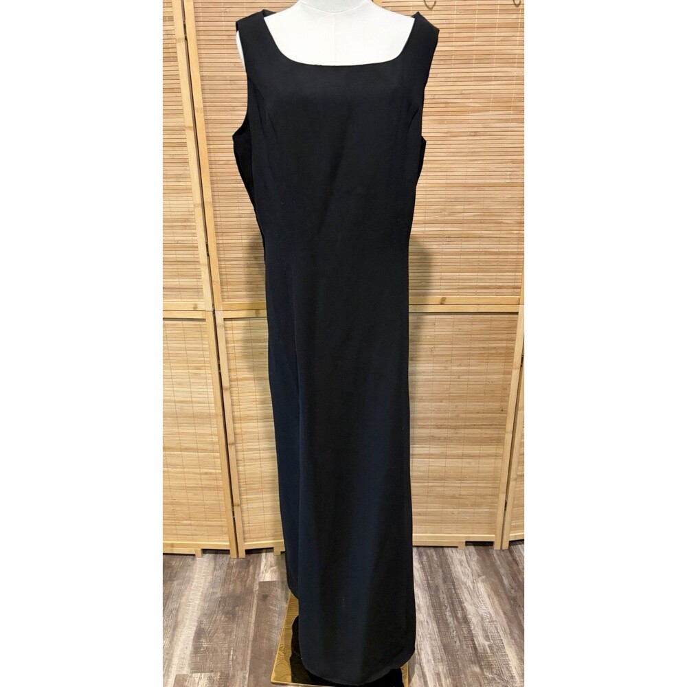 Black Solid Sleeveless Maxi Dress Sz 18 Scoop Neck Lined Zip Woven Business